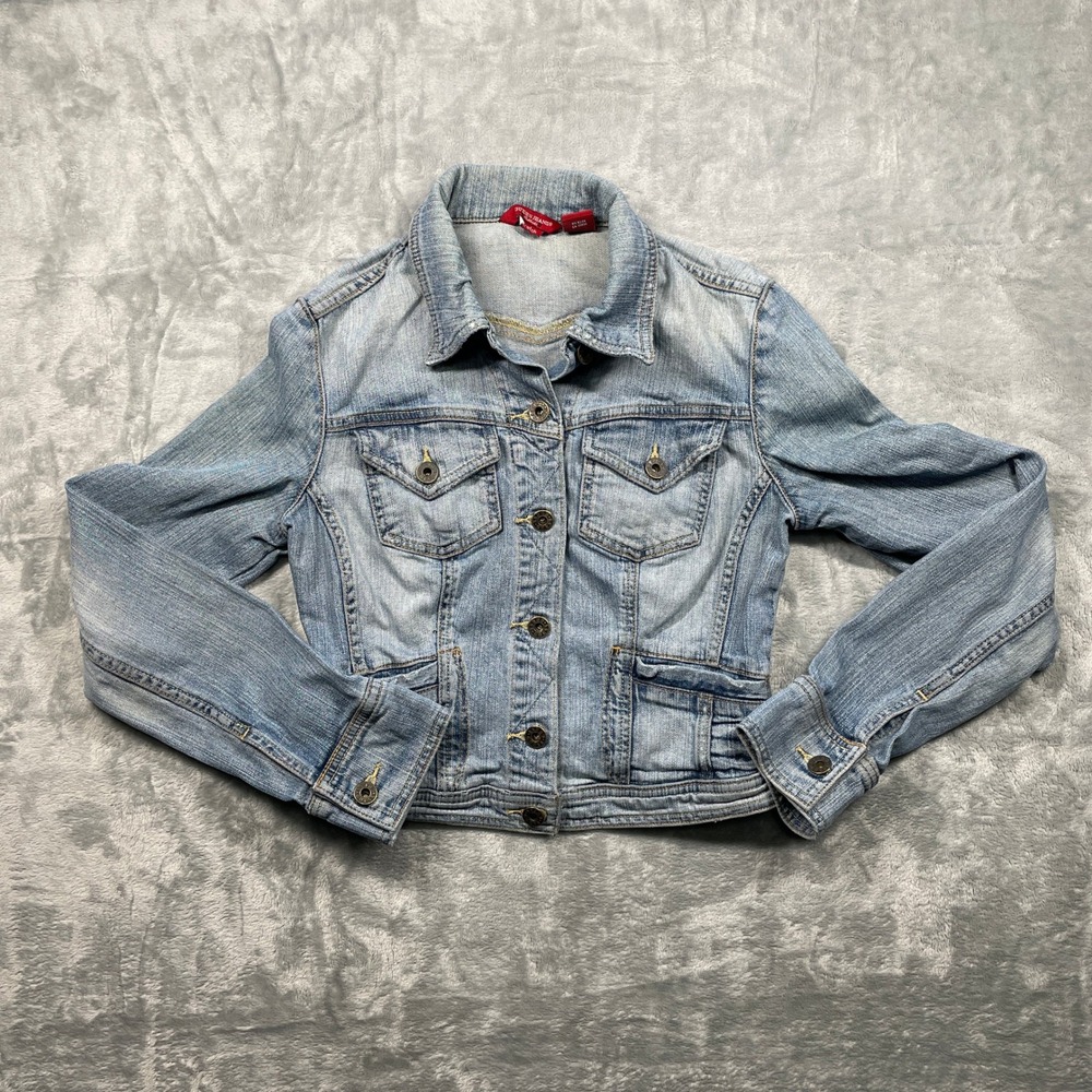 Guess Jeans Womens Distressed Blue Denim Jacket Stretch Light Wash Size S P